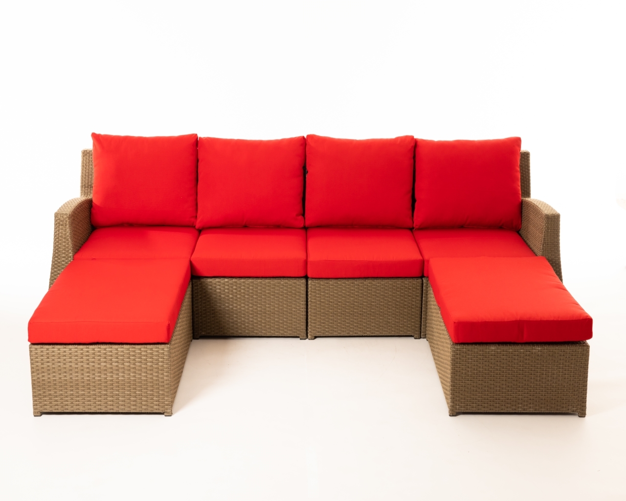 Deli 6pc Sectional Red Cushions Incl 2 Ends + 2 Middles + 2 Footstools