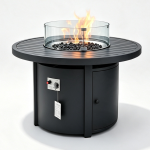 Round Fire Table - Black - Slat Top